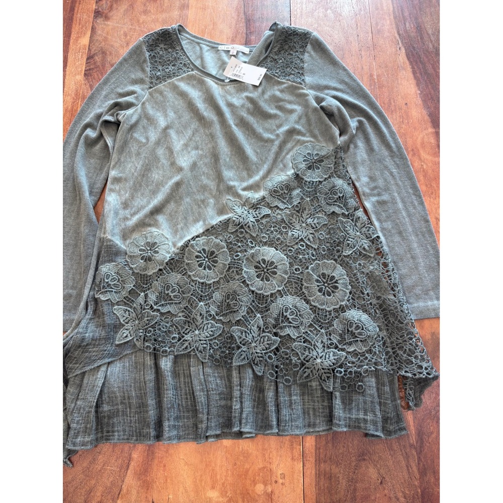 NWTO Cleo tunic top womens S floral lace asymmetrical ruffle long sleeve new